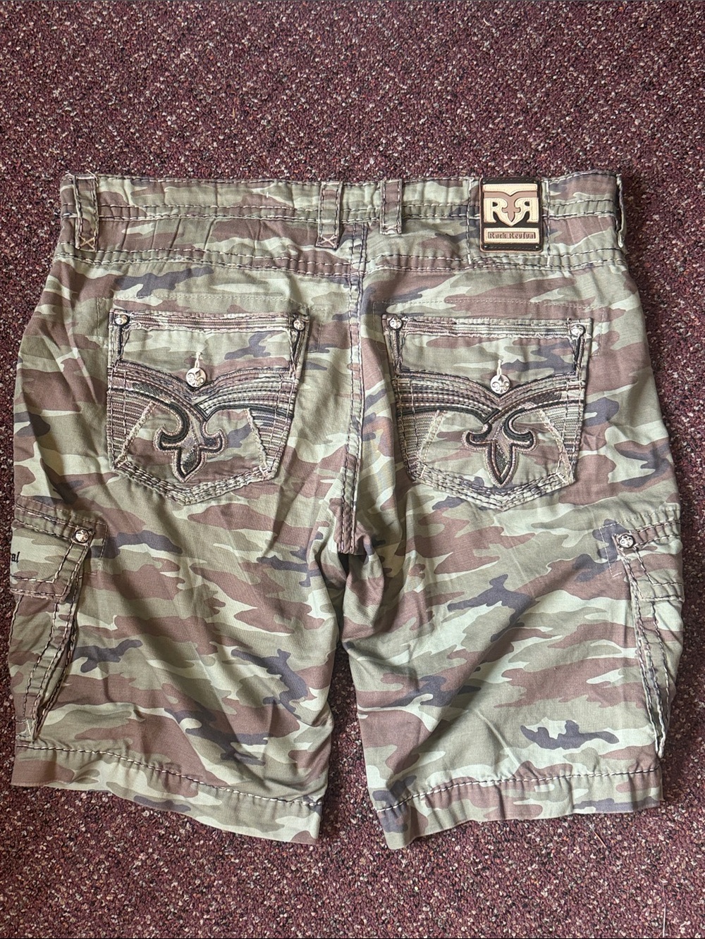 Rock Revival Men's Camo Cargo Shorts - Olive Green & Brown